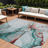 8' X 10' Teal Blue And Terra Cotta Abstract Washable Indoor Outdoor Area Rug