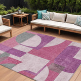 8' X 10' Blush And Mauve Geometric Washable Indoor Outdoor Area Rug
