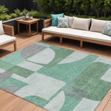 8' X 10' Green Sage And Gray Geometric Washable Indoor Outdoor Area Rug