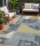 5' X 8' Gray And Gold Geometric Washable Indoor Outdoor Area Rug