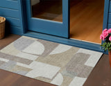 3' X 5' Khaki And Silver Geometric Washable Indoor Outdoor Area Rug