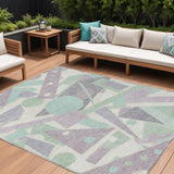 8' X 10' Lavender Mint Green And Ivory Geometric Washable Indoor Outdoor Area Rug