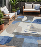 5' X 8' Blue Gray And Ivory Geometric Washable Indoor Outdoor Area Rug
