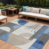 8' X 10' Blue Gray And Ivory Geometric Washable Indoor Outdoor Area Rug