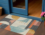 3' X 5' Gray Gold And Salmon Geometric Washable Indoor Outdoor Area Rug
