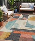 5' X 8' Gray Gold And Salmon Geometric Washable Indoor Outdoor Area Rug