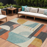 8' X 10' Gray Gold And Salmon Geometric Washable Indoor Outdoor Area Rug