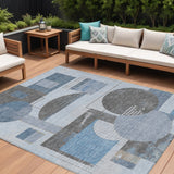 8' X 10' Blue And Gray Geometric Washable Indoor Outdoor Area Rug