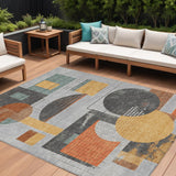 8' X 10' Gray Gold And Orange Geometric Washable Indoor Outdoor Area Rug