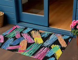 3' X 5' Black Pink And Yellow Striped Washable Indoor Outdoor Area Rug