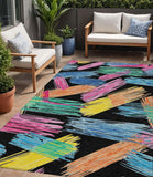 5' X 8' Black Pink And Yellow Striped Washable Indoor Outdoor Area Rug