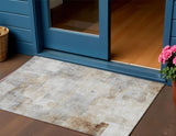 3' X 5' Beige Gray And Khaki Abstract Washable Indoor Outdoor Area Rug