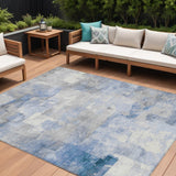 8' X 10' Denim Blue Gray And Ivory Abstract Washable Indoor Outdoor Area Rug