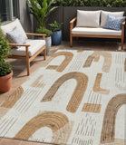 5' X 8' Ivory Khaki And Beige Geometric Washable Indoor Outdoor Area Rug