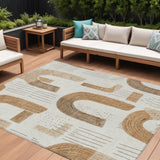 8' X 10' Ivory Khaki And Beige Geometric Washable Indoor Outdoor Area Rug