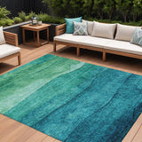 8' X 10' Teal Blue And Green Abstract Washable Indoor Outdoor Area Rug