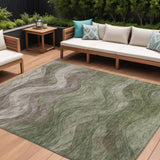 8' X 10' Green And Taupe Abstract Washable Indoor Outdoor Area Rug