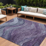 8' X 10' Purple And Gray Abstract Washable Indoor Outdoor Area Rug