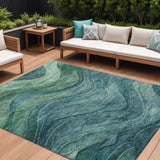 8' X 10' Teal Blue And Green Abstract Washable Indoor Outdoor Area Rug