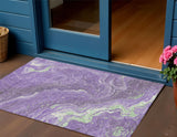 3' X 5' Purple Mint Green And Ivory Abstract Washable Indoor Outdoor Area Rug