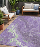 5' X 8' Purple Mint Green And Ivory Abstract Washable Indoor Outdoor Area Rug