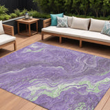 8' X 10' Purple Mint Green And Ivory Abstract Washable Indoor Outdoor Area Rug