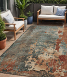 5' X 8' Pale Aqua Copper And Beige Abstract Washable Indoor Outdoor Area Rug