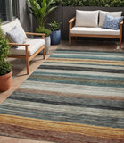 5' X 8' Beige Gold And Brown Striped Washable Indoor Outdoor Area Rug