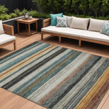 8' X 10' Beige Gold And Brown Striped Washable Indoor Outdoor Area Rug