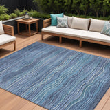 8' X 10' Denim Blue And Sky Blue Abstract Washable Indoor Outdoor Area Rug