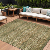 8' X 10' Fern Green And Taupe Abstract Washable Indoor Outdoor Area Rug