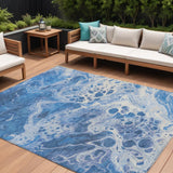 8' X 10' Navy Blue And Ivory Abstract Washable Indoor Outdoor Area Rug