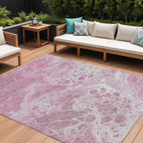 8' X 10' Pink And Ivory Abstract Washable Indoor Outdoor Area Rug
