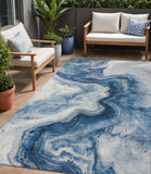 5' X 8' Navy Blue And Silver Abstract Washable Indoor Outdoor Area Rug