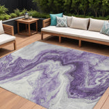8' X 10' Purple And Silver Abstract Washable Indoor Outdoor Area Rug