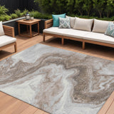8' X 10' Taupe And Silver Abstract Washable Indoor Outdoor Area Rug