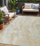 5' X 8' Beige And Silver Abstract Washable Indoor Outdoor Area Rug