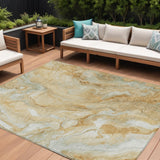 8' X 10' Gold And Silver Abstract Washable Indoor Outdoor Area Rug