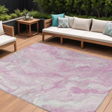 8' X 10' Pink And Silver Abstract Washable Indoor Outdoor Area Rug