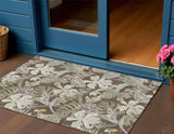 3' X 5' Brown Beige And Olive Green Botanical Leaves Washable Indoor Outdoor Area Rug
