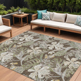 8' X 10' Brown Beige And Olive Green Botanical Leaves Washable Indoor Outdoor Area Rug