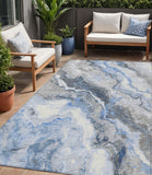 5' X 8' Blue And Silver Abstract Washable Indoor Outdoor Area Rug