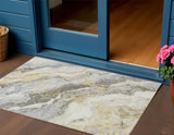 3' X 5' Gold And Silver Abstract Washable Indoor Outdoor Area Rug