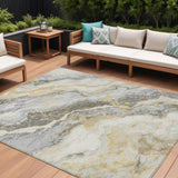 8' X 10' Gold And Silver Abstract Washable Indoor Outdoor Area Rug