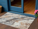 3' X 5' Silver And Copper Abstract Washable Indoor Outdoor Area Rug