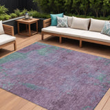 8' X 10' Lavender And Teal Blue Abstract Washable Indoor Outdoor Area Rug