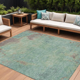 8' X 10' Pale Aqua And Taupe Abstract Washable Indoor Outdoor Area Rug