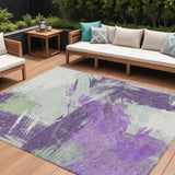 8' X 10' Purple Mint Green And Ivory Abstract Washable Indoor Outdoor Area Rug