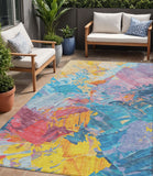 5' X 8' Blue Yellow Pink And Orange Abstract Washable Indoor Outdoor Area Rug