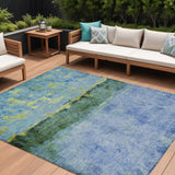 8' X 10' Blue And Lime Green Abstract Washable Indoor Outdoor Area Rug